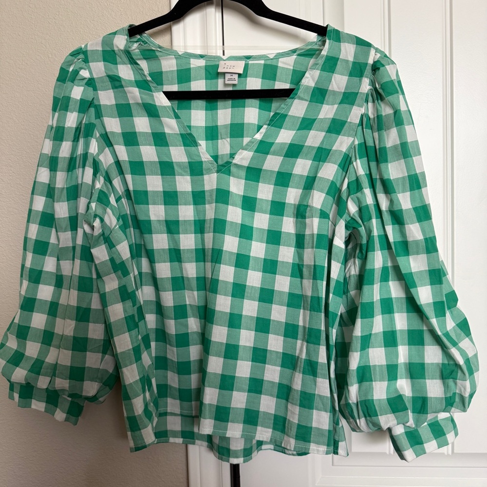 a new day Green and White Checkered Blouse